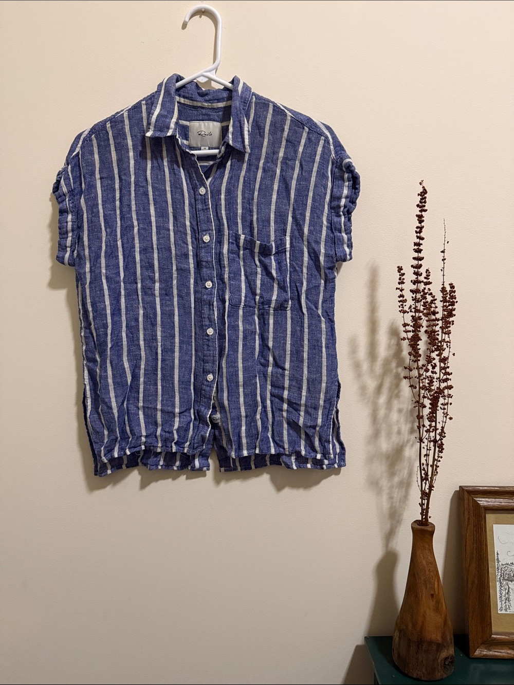 Relaxed Blue Stripe Linen Short-Sleeve
